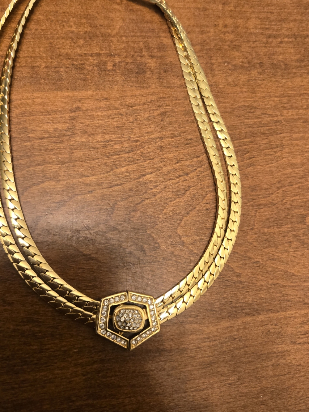 Cristhian Dior Gold Pave Hexagon Statement Necklace - Picture 3 of 13